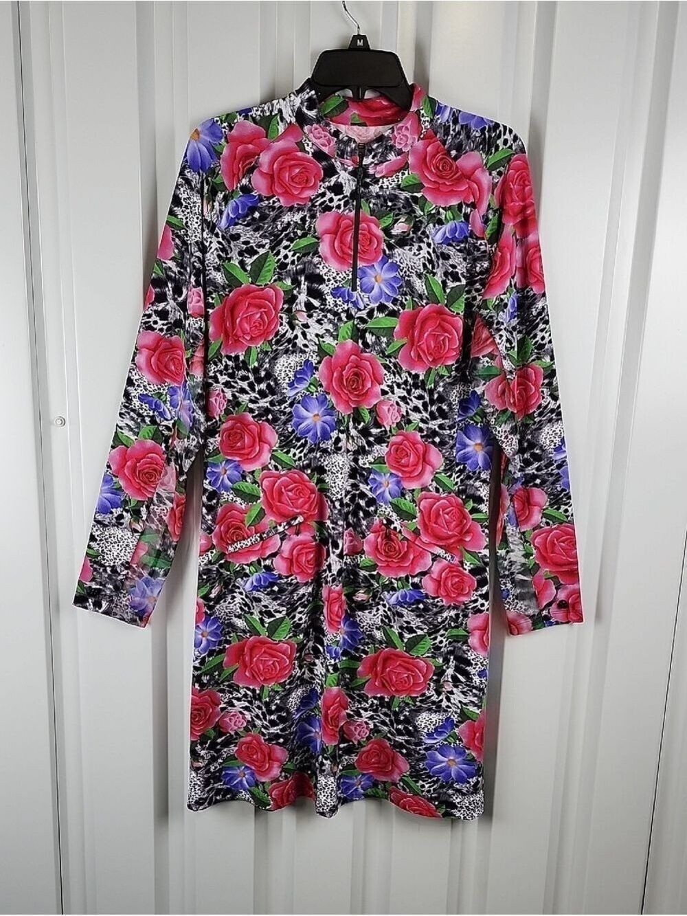 IBKUL Jovanna Vibrant Floral Print Long Sleeve Dress Size XL Golf Outdoor UPF50+